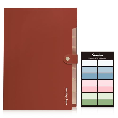 SKYDUE File Folder with Labels, Accordion File Organizer with 8 Pockets, Portable Document Organizer, A4 Letter Size, Paper Organizer for Office, Brown - color: Brown
