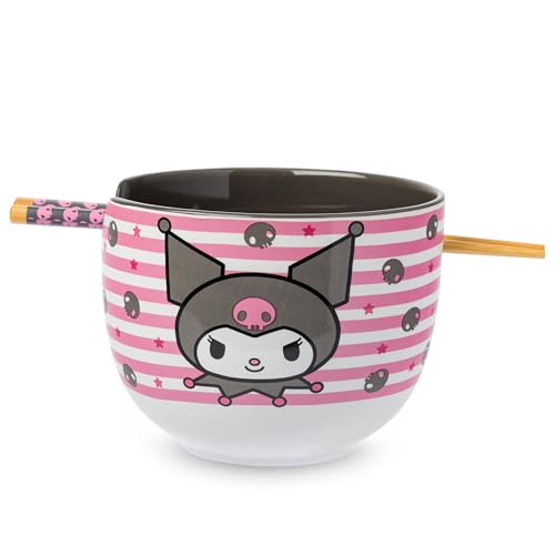 Silver Buffalo Sanrio Hello Kitty Skulls, Ramen Bowl with Chopsticks, 20oz - color: Kuromi Skull and Stars, size: 20 Ounces (No Spoon)