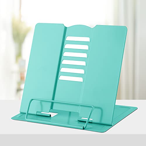 Honagu Book Stand Metal Desk Book Holder, Book Holders for Reading Hands Free, Adjustable Cookbook Documents Holder, Portable Bookstand for Music Books, Textbook, Recipe, Tablet, Ipad (Light Green) - color: Light Green