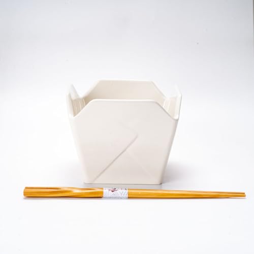 Urban Tokyo Chinese Takeout Box Style Porcelain Bowl With Chopsticks 18 fl oz Square Shape Rice Noodles Pasta To Go Box Shaped Bowl Microwave Dishwasher Safe (Phoenix & Dragon) - color: Phoenix & Dragon