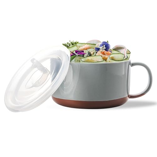 Jumbo Ceramic Soup Bowl with Lid, Microwave Safe - Blue - color: Blue, size: Set of 1