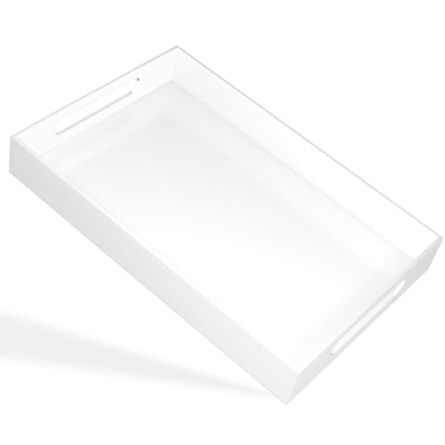 White Tray 16×12" with Cut Handles - Spill Proof Decorative Tray is an Ideal Countertop Organizer for Living Rooms, Ottoman Coffee Tables, Offices, Kitchens & Serving Guests - color: White, size: 16" x 12" x 2"