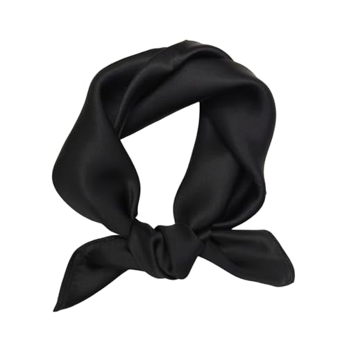 100% Mulberry Silk Neck Scarf for Women Square Neckerchief – 21 inch - color: Black