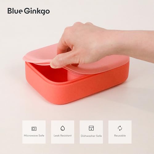 BLUE GINKGO Bento-Style Silicone Lunch Box Set, Coral, Made in Korea - color: Coral