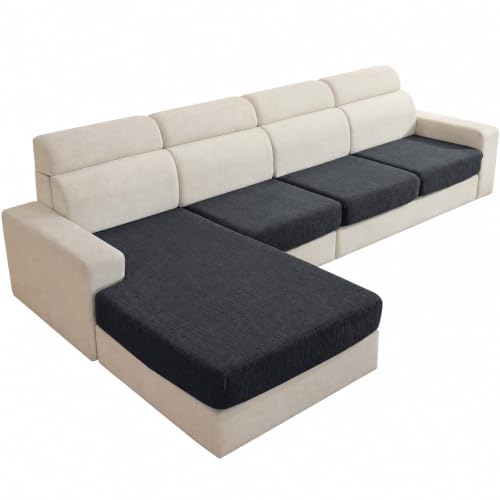 Stretch Sofa Cushion Covers (3 Seaters + 1 Chaise, Charcoal Gray) - color: Charcoal Gray, size: 1 Chaise + 3 Seater Cover