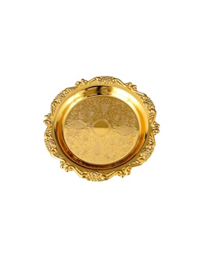 Round Decorative Tray 3.9in Metal Dessert Plates Vintage Coffee Table Tray for Snacks Fruit Gold - color: Gold, size: 3.9in