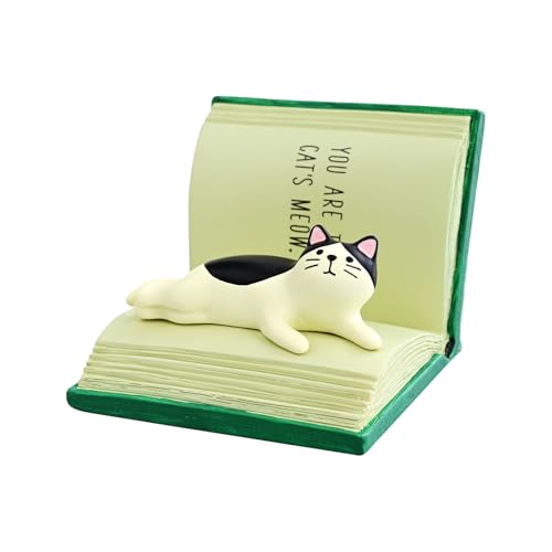 RAQWI Black and White Cat on Green Book, Resin Phone Stand, Desk Decor - color: Green