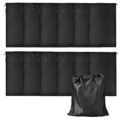 GONGKANGYUAN 12 Pcs Satin Wig Bags with Drawstring Satin Bag for Packaging Hair Extensions Wigs Soft Silk Pouches Hair Tools Storage Bags for Home and Salon (Black) - color: Black