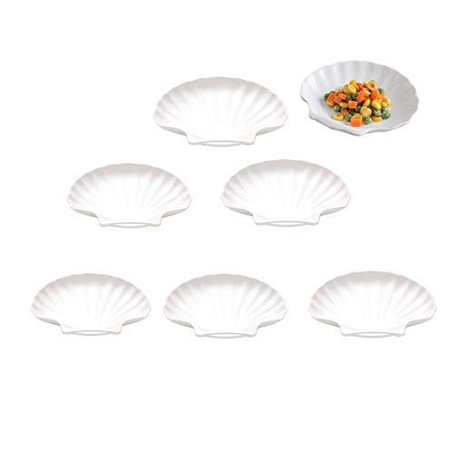 Leoyoubei Sauce Dish Set of 6, White Porcelain Dipping Bowls for Sushi, Soy Sauce, Ketchup, Honey Mustard, BBQ or Seasoning (Shell Shape - 2 Oz Each) - color: Shell shape- 2 Oz