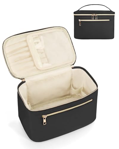 Wandering Nature Makeup Bag, Women Travel Make Up Vanity Case with Handle - color: Black, size: Large