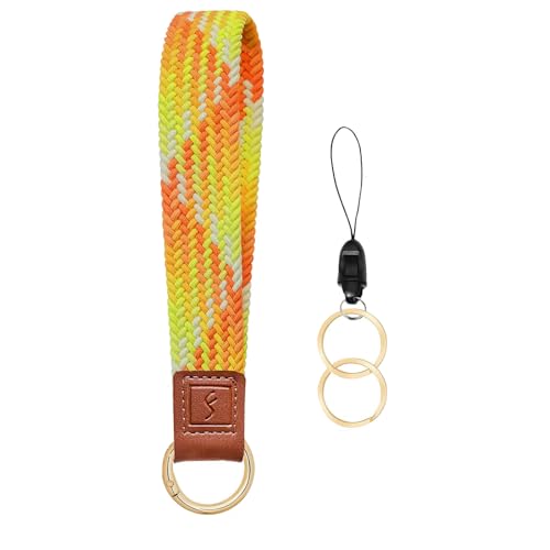 Fishent Stretchy Key Chain, Cute Keychain Wristlet, Upgraded Woven Wrist Lanyard for Keys, Key Chains for Women Men Car Keys ID Badges Card Wallet Phone, Gradient Orange - color: Gradient Orange