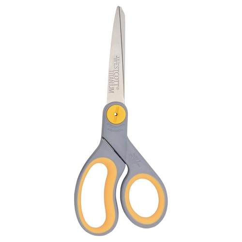 Westcott 8-Inch Titanium-Bonded Scissors with Adjustable Glide Feature for Office and Home - Gray/Yellow - size: 1-Pack