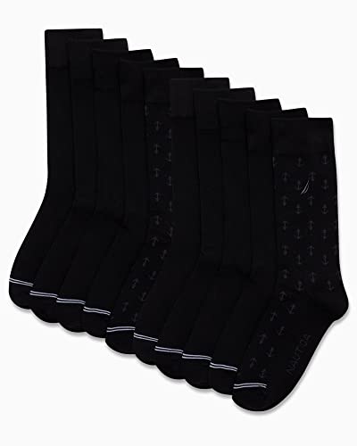 Nautica Mens Dress Socks Comfort Stretch Business Formal Crew Socks 10 Pack - color: Black Logo
