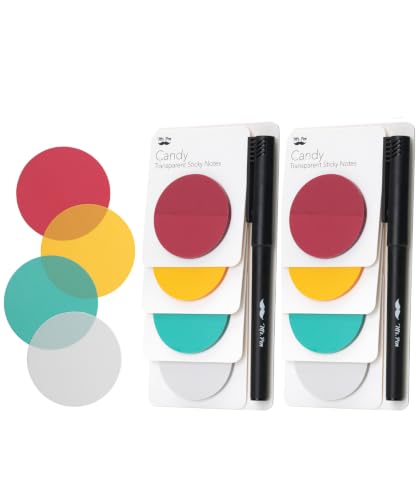 Mr. Pen- Round Transparent Sticky Notes, 1.8”, 8 Pads with 2 Fineliners - color: Candy, size: 400 Sheets
