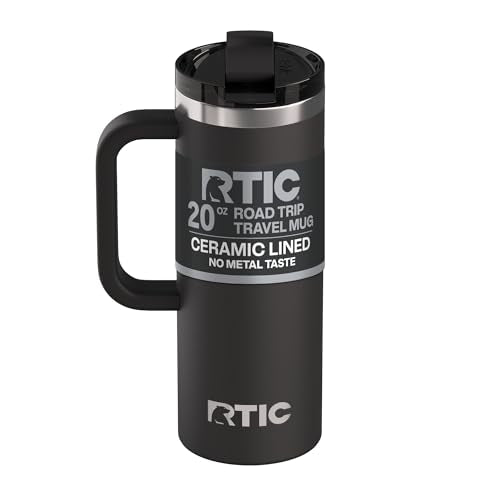 RTIC 20oz Road Trip Travel Mug with Lid and Handle, Ceramic Lined, Black - color: Black, size: 20 Ounces
