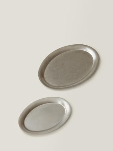 WENSHUO Vintage Oval Serving Plate, Distressed Stainless Steel Charcuterie Platter, Rustic BBQ Snack Dish, Outdoor Camping Tray (Small) - size: S: 7.9”L × 5.9”W
