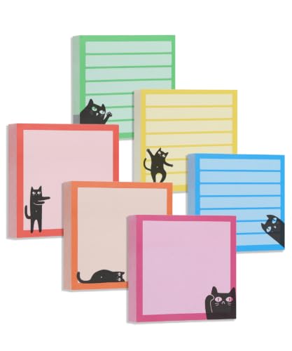 Mr. Pen- Black Cat Sticky Notes Set, 3" x 3", 6 Pads, 480 Sheets - color: Bright, size: 6 Pads