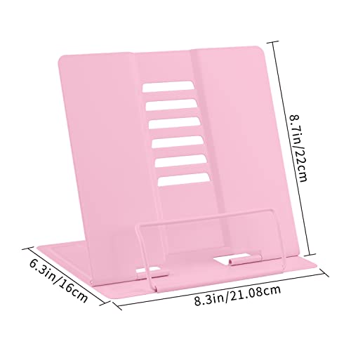 Honagu Book Stand Metal Desk Book Holder, Book Holders for Reading Hands Free, Adjustable Cookbook Documents Holder, Portable Bookstand for Music Books, Textbook, Recipe, Tablet, Ipad (Light Pink) - color: Light Pink