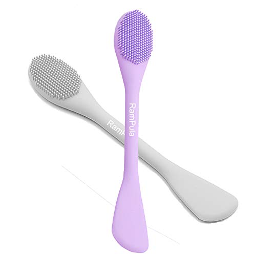 RamPula Silicone Facial Mask Applicator Face Masks Skincare Brush Facial Scrubber Double-Head Lotion Spatula Scoop for Makeup,Foundation,Cream,Lotion,Moisturizer,Gel,Peel,Mud Masks (Purple+Gray) - color: Purple and Grey