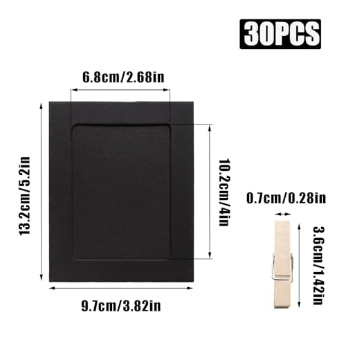 30Pcs 4x5Inch Black Paper Photo Frames with String & Clips - color: Black, size: 4x5inch