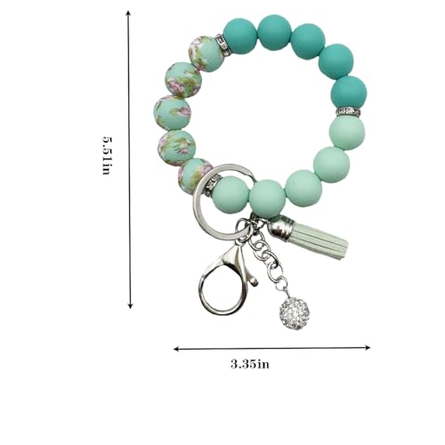 Unpafcxddyig Silicone Bead Keychain Bracelet Wristlet Key Ring - color: Rainbow Lake Blue