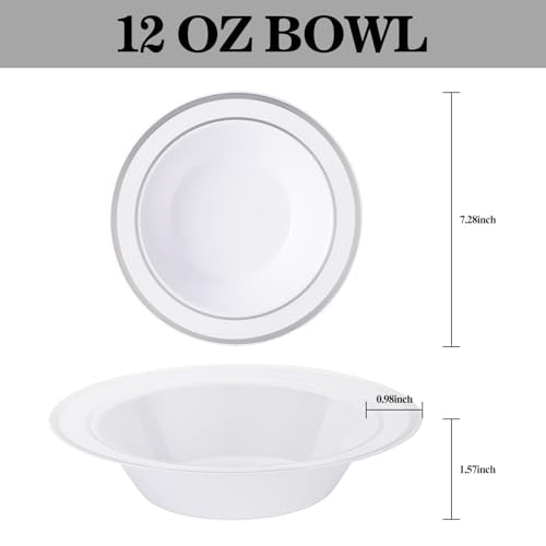 realluck 100pc Deep Bowl With White Background And Double Silver Edges - color: Silver, size: 100Pack