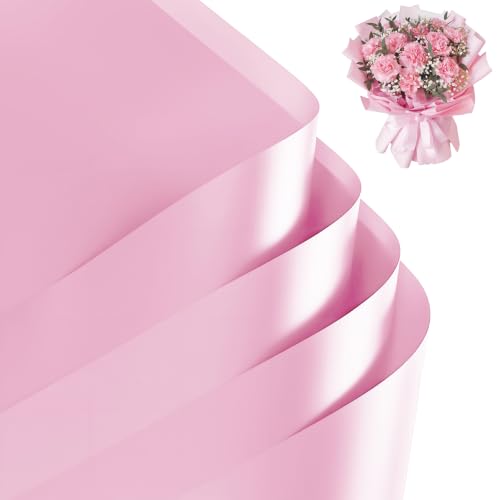CCIJESW 20 Sheets Flower Bouquet Wrapping Paper Flora Packaging Solid Pink - color: 001-Slightly Transparent Pink