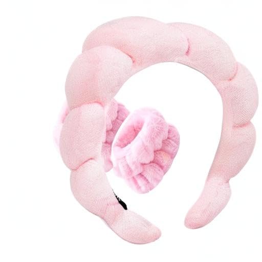Zkptops Spa Headbands for Women Face Washing Wristband Sponge Makeup,Pink - color: Pink