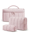 BAGSMART Travel Makeup Bag Set, 3 Pc Puffy Cosmetic Pouch, Pink - color: Pink