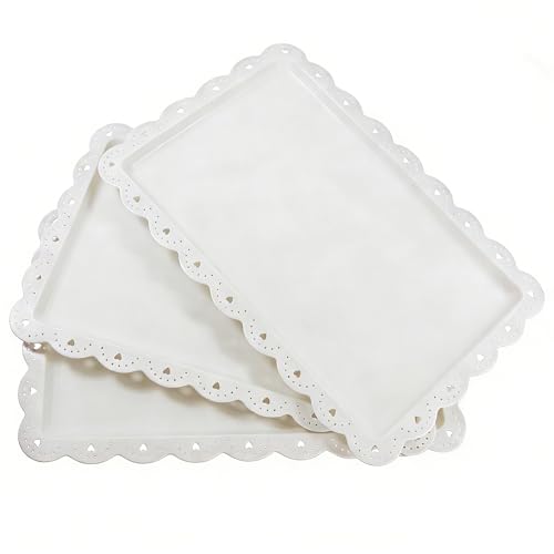 4 Pack Plastic Serving Tray for Party, 14.5 x 9.4 Inch Heavy Duty Platters for Party Buffet Wedding - color: White