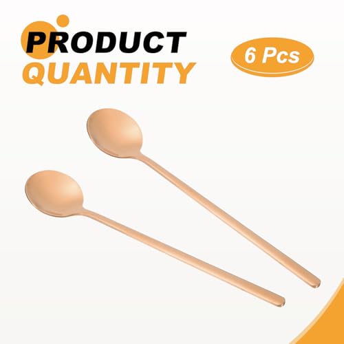 HARFINGTON 6pcs Tea Stirring Spoons 6"(15cm) 304 Stainless Steel Round Soup Spoon with Long Handles for Espresso Sugar Dessert Cereal Ice Cream Cocktail Coffee Bar Accessories, Rose Gold - color: Rose Gold, size: 6"