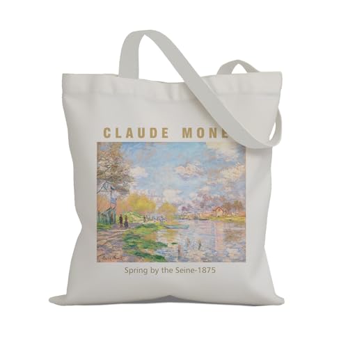 Art Canvas Tote Bag,Art Lovers Gifts,Aesthetic Tote Bag for Women. - color: White - Monet -1