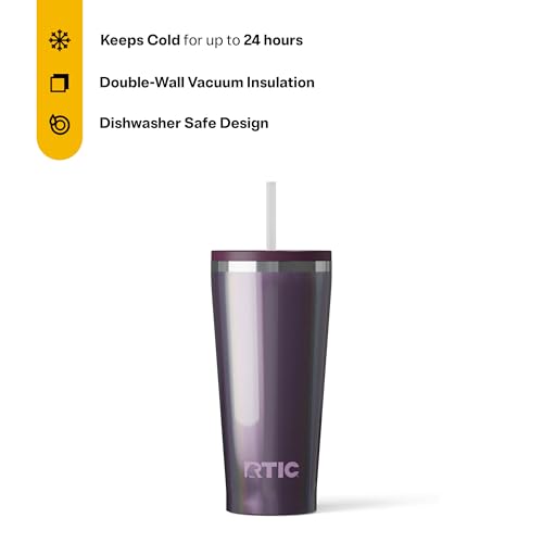 RTIC 20oz Everyday Tumbler, Insulated, Ceramic Lined, Plum Glitter - color: Plum Glitter, size: 20 Ounces