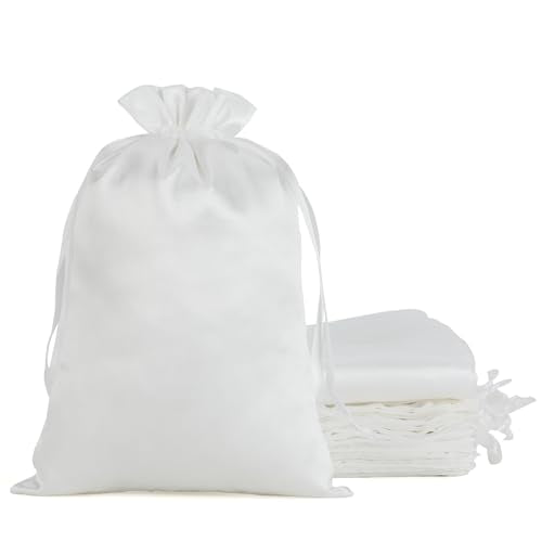 30Pcs Satin Gift Bags, 6x9 White Cloth Drawstring Pouch - color: White, size: 6×9 in