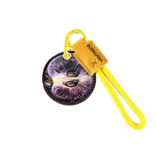 BORKUANA PU Leather Keychain holder Protective Case Compatible with AirTag - color: Black Grape A