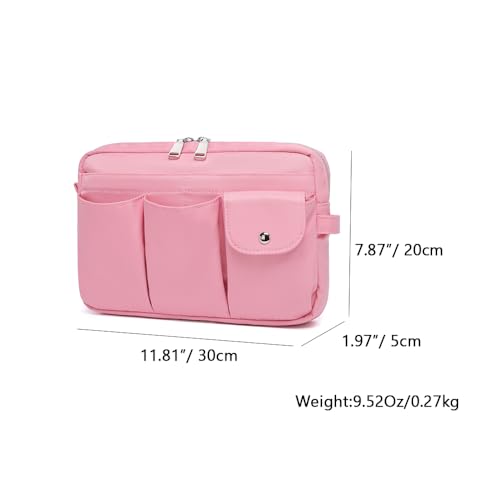 Pencil Holder Storage Bag for Women, Large Capacity Zippered Pencil Case with Multiple Pockets, Nylon Canvas Stationery Organizer for Office, Travel & Daily Use (Nylon,Pink) - color: Pink/Nylon