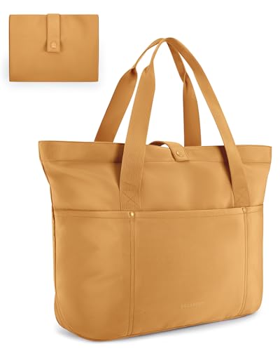 BAGSMART Tote Bag for Women, Foldable Tote Bag With Zipper Travel Shoulder Bag Handbag for Work - color: Brownstone