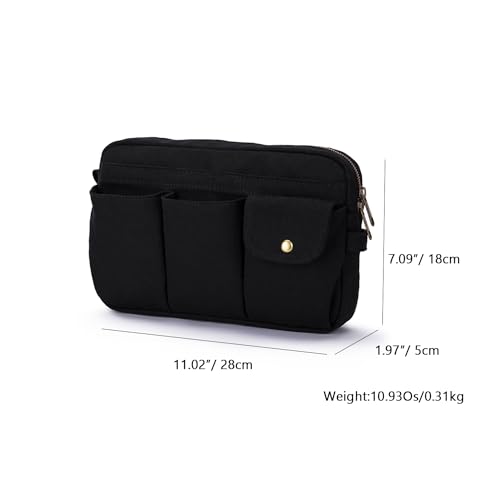 Pencil Holder Storage Bag for Women Large Capacity Zippered Pencil Case with Multiple Pockets Canvas Stationery Organizer for Office Travel & Daily Use - color: Black/Canvas