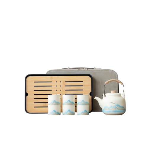 Chinese Tea Set – White Porcelain Gongfu Teapot with 6 Cups & Tea Tray, Travel Tea Set with Carrying Case for Tea Ceremony, Daily Tea Ritual, Asian Style Gift - color: White Teapot & 6 Teacups
