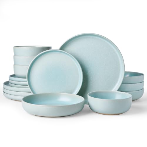 Famiware Milkyway 16-Piece Stoneware Dinnerware Set, Light Blue - color: Light Blue, size: Service for 4 (Include Pasta Bowls)