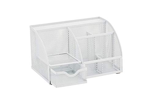 Annova Mesh Desk Organizer Office with 7 Compartments + Drawer/Desk Tidy Candy/Pen Holder/Multifunctional Organizer (White) - color: White