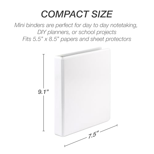 Samsill Durable 1 Inch Mini 3 Ring Binder, Round Ring Binder, Holds 5.5 x 8.5 Inch Documents, Customizable Cover, 1" View, Single, White - color: White, size: 1" View, style: Single