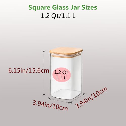 1.2 Qt Square Glass Storage Containers with Lids, glass jar with airtight lid, Glass Canister for Pantry Cookie Flour Cereal Rice Sugar Tea Coffee Beans Spice (Square-4Pack) - size: Square 1.2 Qt -4Pack