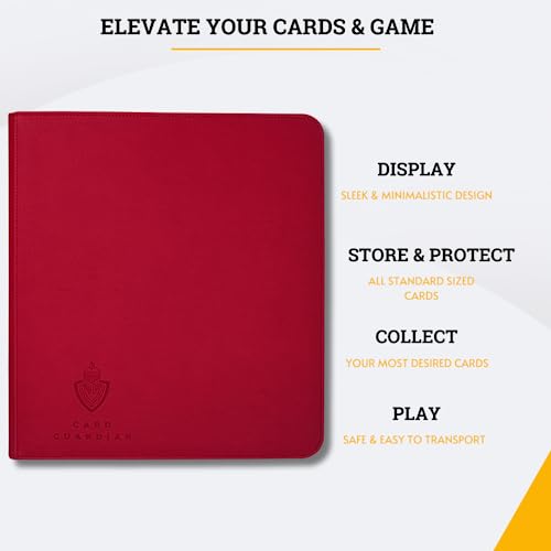 Card Guardian 12 Pocket Premium Binder with Zipper for 480 Cards, Red - color: Red