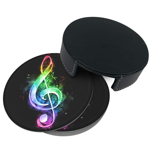6 Pcs Leather Coasters for Drinks with Holder Big Music Note Coaster Sets Drink Table Cup Coasters for Kitchen Coffee Decor - color: Galaxy Music Note