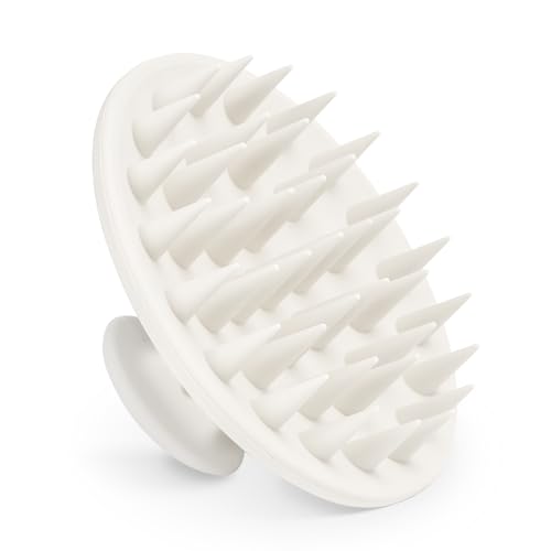 Meartchy Silicone Scalp Massager Shampoo Brush, Scalp Brush for Hair Growth & Dandruff Removal, Hair Scrubber Scalp Stimulator Exfoliator Brush with Soft Bristles for Wet Dry Scalp Care (White) - color: White