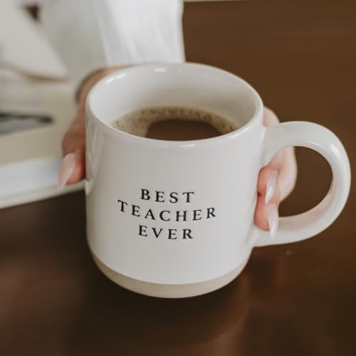 Sweet Water Decor Best Teacher Ever Stoneware Coffee Mugs - 14oz Cute Coffee Mugs for Hot & Cold Drinks - Dishwasher & Microwave Safe - Best gift for Educators & Teachers - Ideal Tea & Espresso Mugs - style: Best Teacher Ever