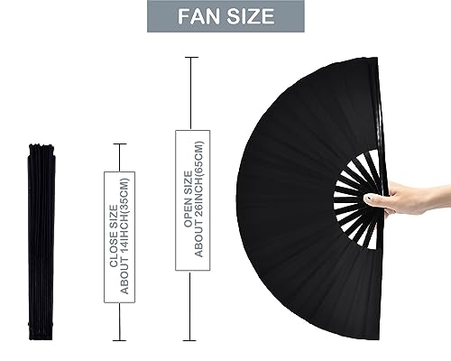 Large Rave Folding Hand Fan Clap Fan Popping Fans for Line Dancing, Big Foldable Clacking Fans for Dance Festival, Dancing, Performance - color: Black