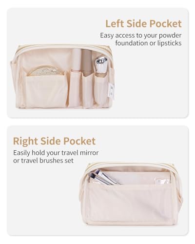 Narwey Small Makeup Bag for Purse, Travel Mini Cosmetic Bag for Women Girls - color: A-Brown Stripe, style: Small