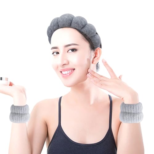 SPA Headbands for Washing Face Makeup Headbands with Bow Hair Band Women Facial Head Band Wrist Towel Wraps For Shower Face Mask Gray Black, 6 Pack - color: Gray Black